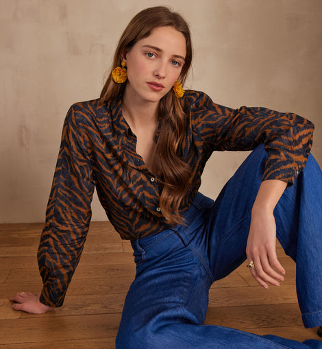 CHEMISIER COLETTE EN COTON IMPRIMÉ ZÈBRE