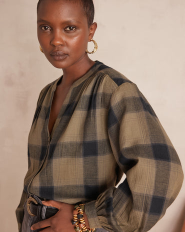 BLOUSE À CARREAUX SAMANTHA 100% COTON