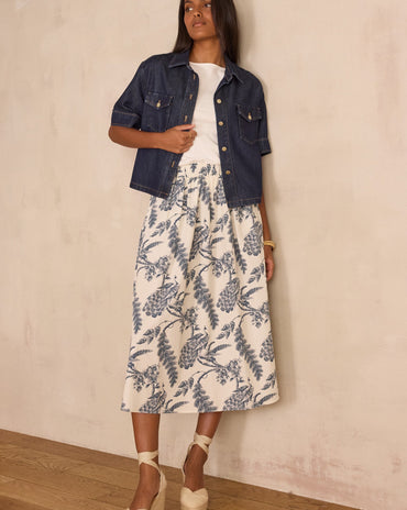 JUPE BRUNE EN COTON IMPRIMÉ