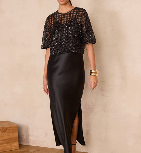 ROBE SATINÉE À BRETELLES REFLET