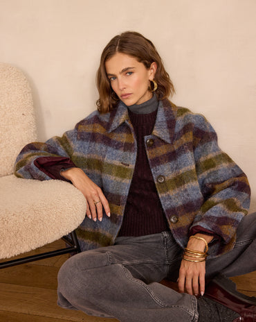 MANTEAU MI-LONG DANNY EN LAINE À CARREAUX