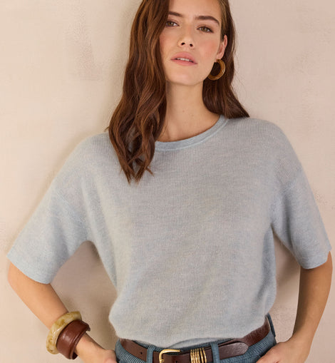 PULL À MANCHES COURTES EN MOHAIR ET LAINE PAOLO BIS