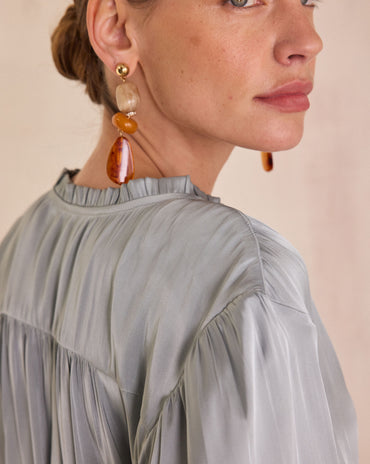 BLOUSE SATINÉE À MANCHES BOUFFANTES DEESSE