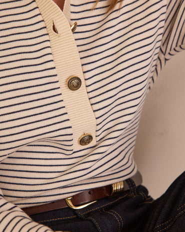 SWEAT RAYÉ À COL POLO EN 100% COTON LIVIO