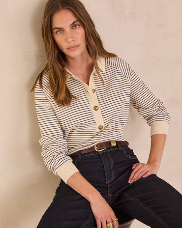 SWEAT RAYÉ À COL POLO EN 100% COTON LIVIO