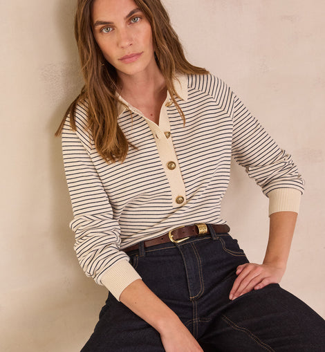 SWEAT RAYÉ À COL POLO EN 100% COTON LIVIO