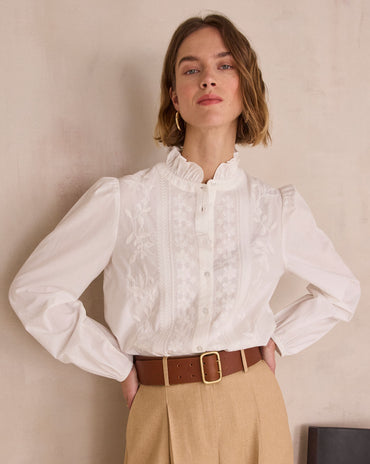BLOUSE À BRODERIES FLORALES EN 100% COTON DIAMOND