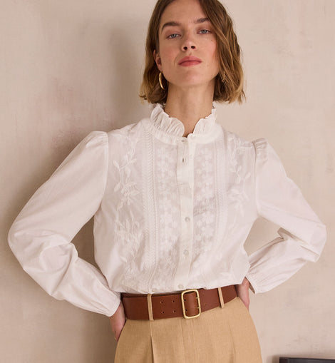 BLOUSE À BRODERIES FLORALES EN 100% COTON DIAMOND