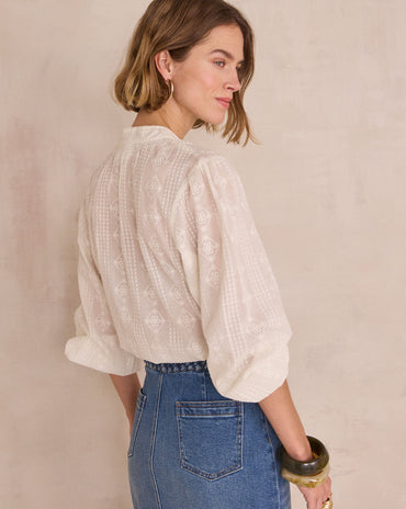 BLOUSE À BRODERIES FLORALES EN 100% COTON DELICE