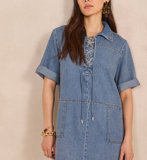 ROBE DROITE EN DENIM BLANCHE