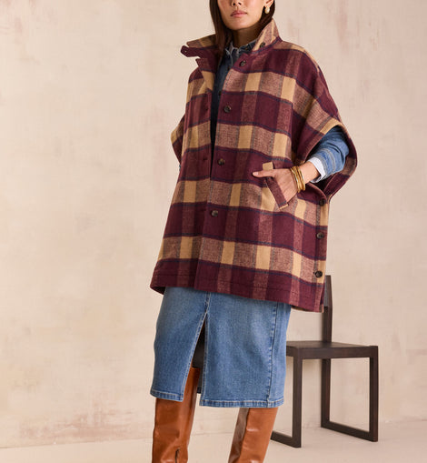 MANTEAU-CAPE À CARREAUX DOLLY