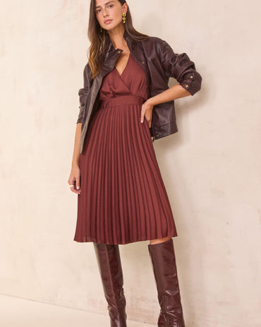 ROBE MIDI CACHE-CŒUR PLISSÉE BERTILLE