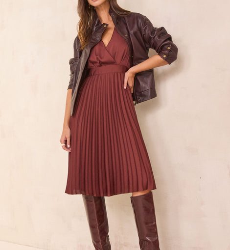 ROBE MIDI CACHE-CŒUR PLISSÉE BERTILLE
