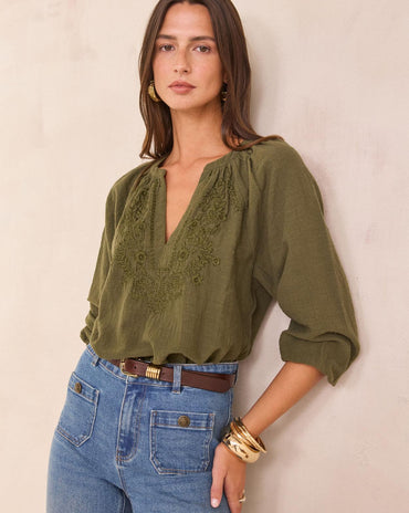 BLOUSE MANCHES 3/4 EN COTON BRODÉE DELICATE