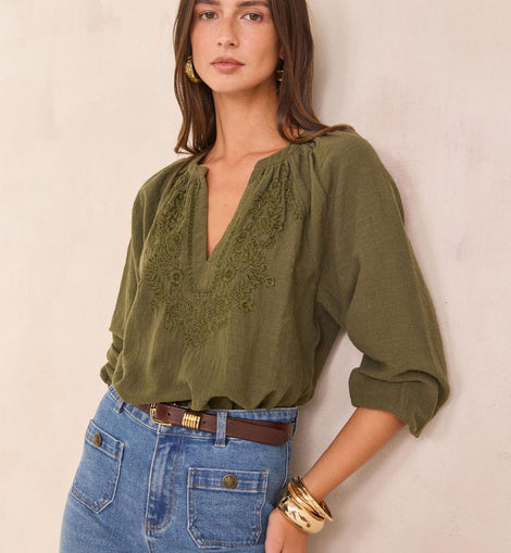 BLOUSE MANCHES 3/4 EN COTON BRODÉE DELICATE