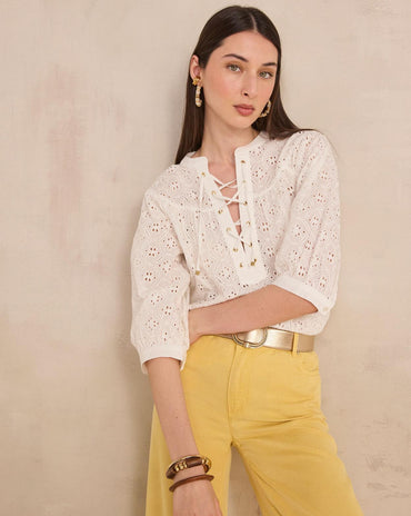 BLOUSE BRODÉE À  MANCHES 3/4 DIANE