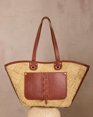 SAC PANIER EN CUIR ET RAPHIA LUCIEN