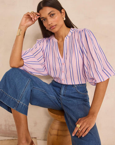 BLOUSE RAYURES À MANCHES LONGUES EN COTON DARINA