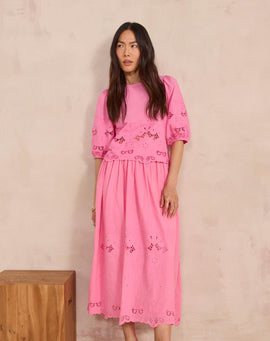 JUPE EN COTON BRODÉE BRUNE