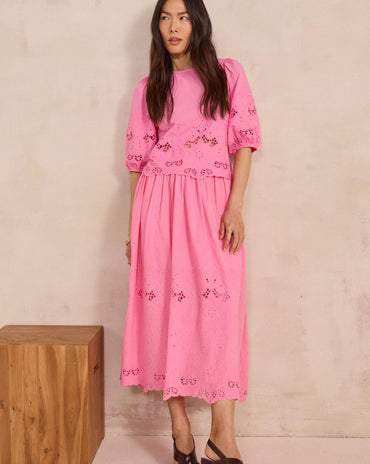 JUPE EN COTON BRODÉE BRUNE