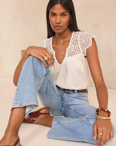 TOP BRODÉ À MANCHES COURTES EN COTON LILOU