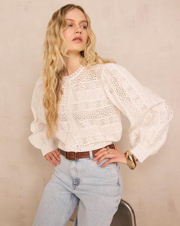 BLOUSE BRODÉE À MANCHES LONGUES COTON DORIS