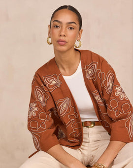 VESTE BRODÉE MANCHES 3/4 EN COTON VIRGINIA