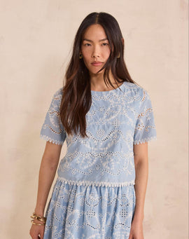 BLOUSE BRODÉE À MANCHES 3/4 COTON DANTY