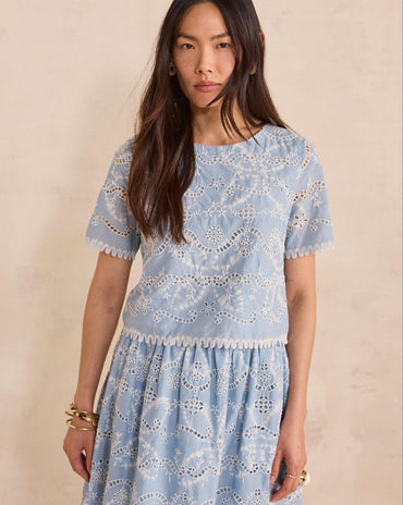 BLOUSE BRODÉE À MANCHES 3/4 COTON DANTY