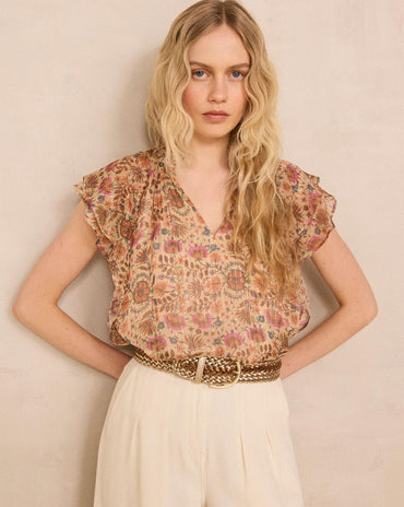 TOP IMPRIMÉ SANS MANCHES À VOLANTS SCARLET